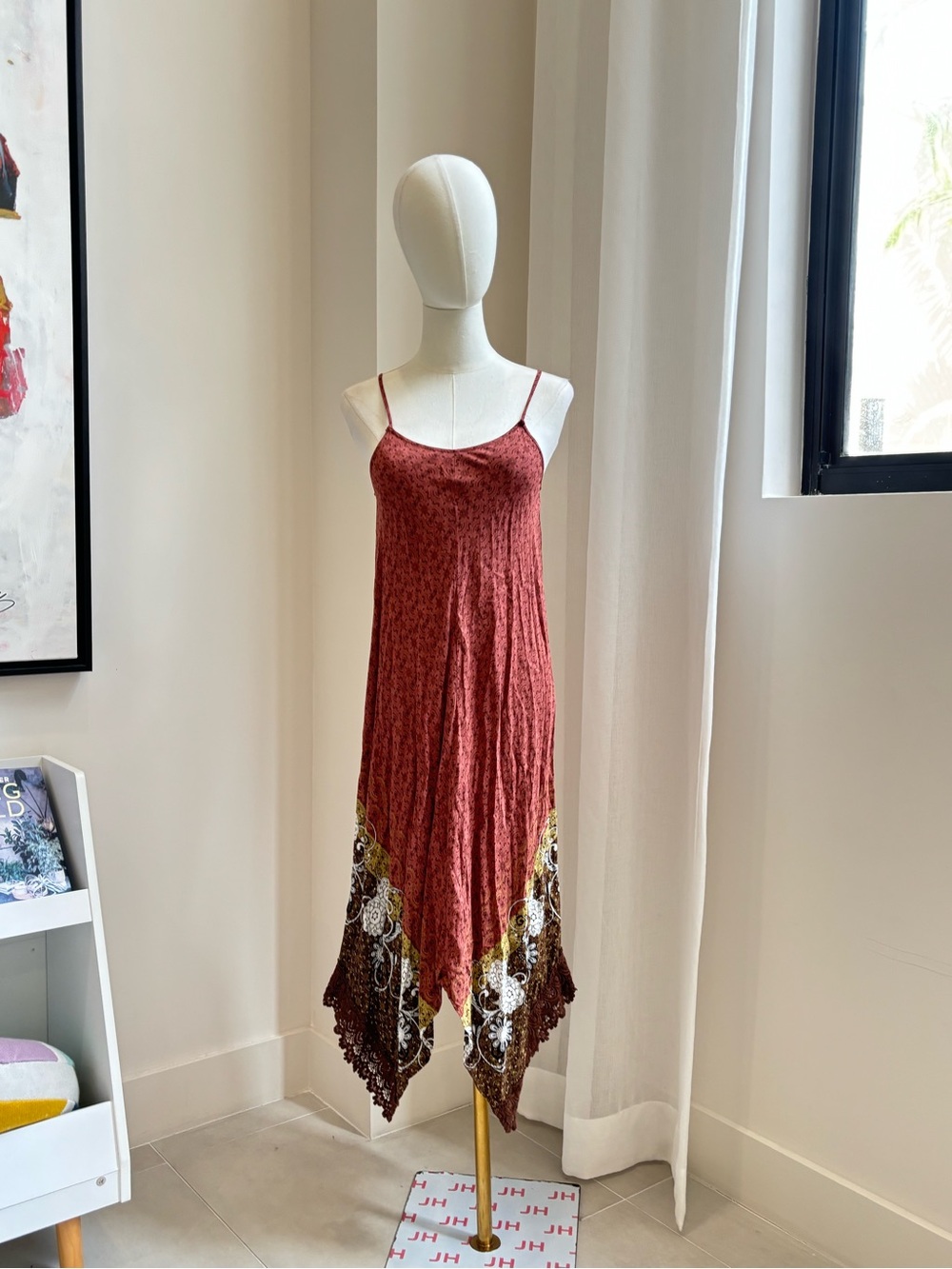 Handkerchief Hem Slip Dress in Rust Red